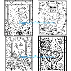 Birds Stained Glass Window Bundle #1 (100 Pages)