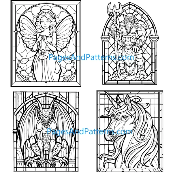 Stained Glass Fantasy Characters Ages 7+ Bundle (#1) 125 Pages